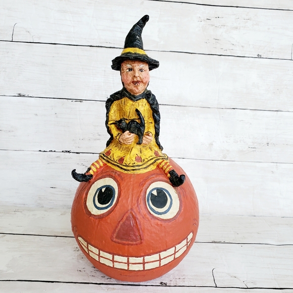 Dept 56 Poliwoggs halloween vintage inspired american folk art witch pumpkin JOL - Picture 2 of 12